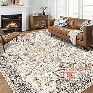 Area Rug 9x12 for Bedroom Living Room, Medallion Printed Ultra-Thin Soft Large Carpet,