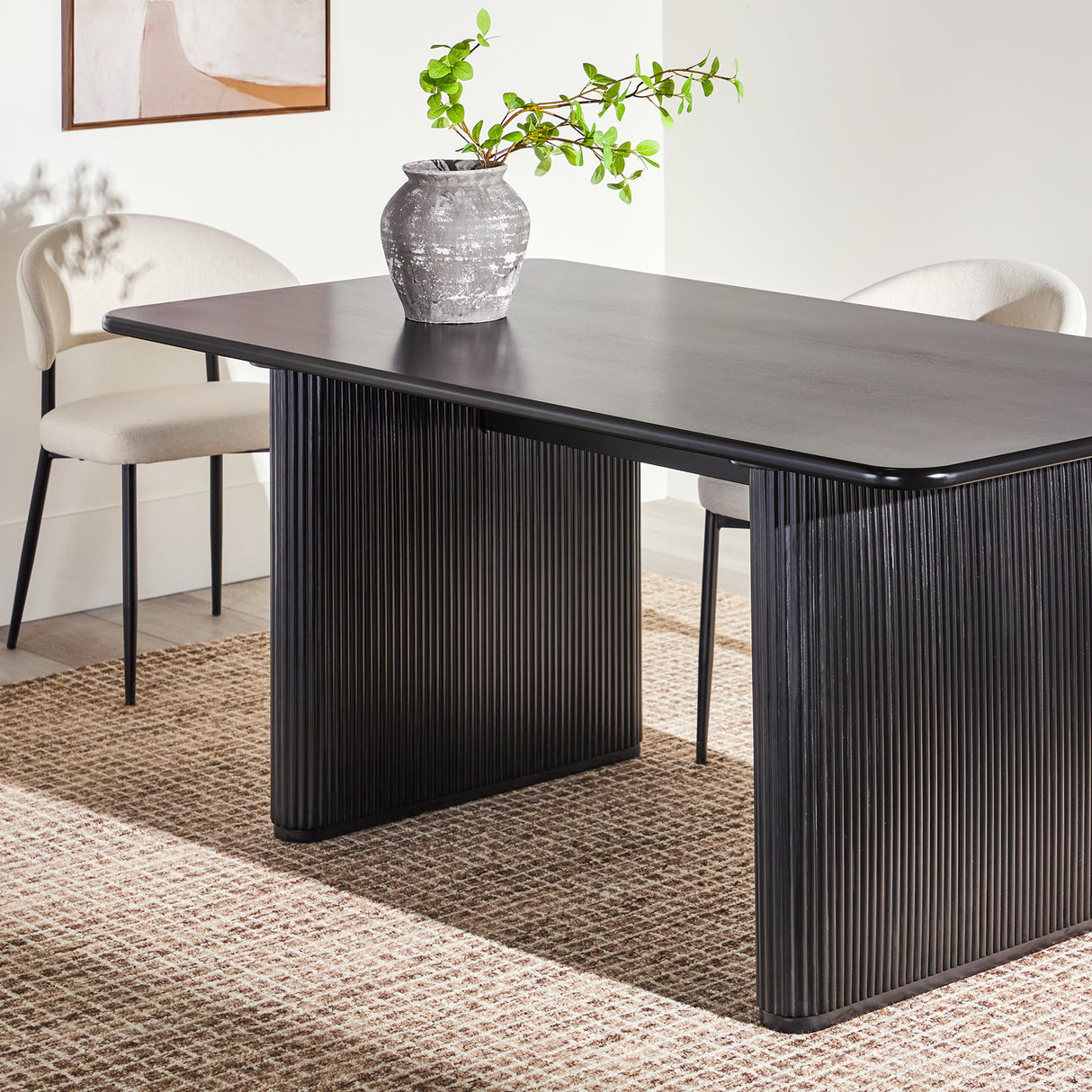 Modern Vertical Reeded Plinth-Base Dining Table, 68 Inch, Black