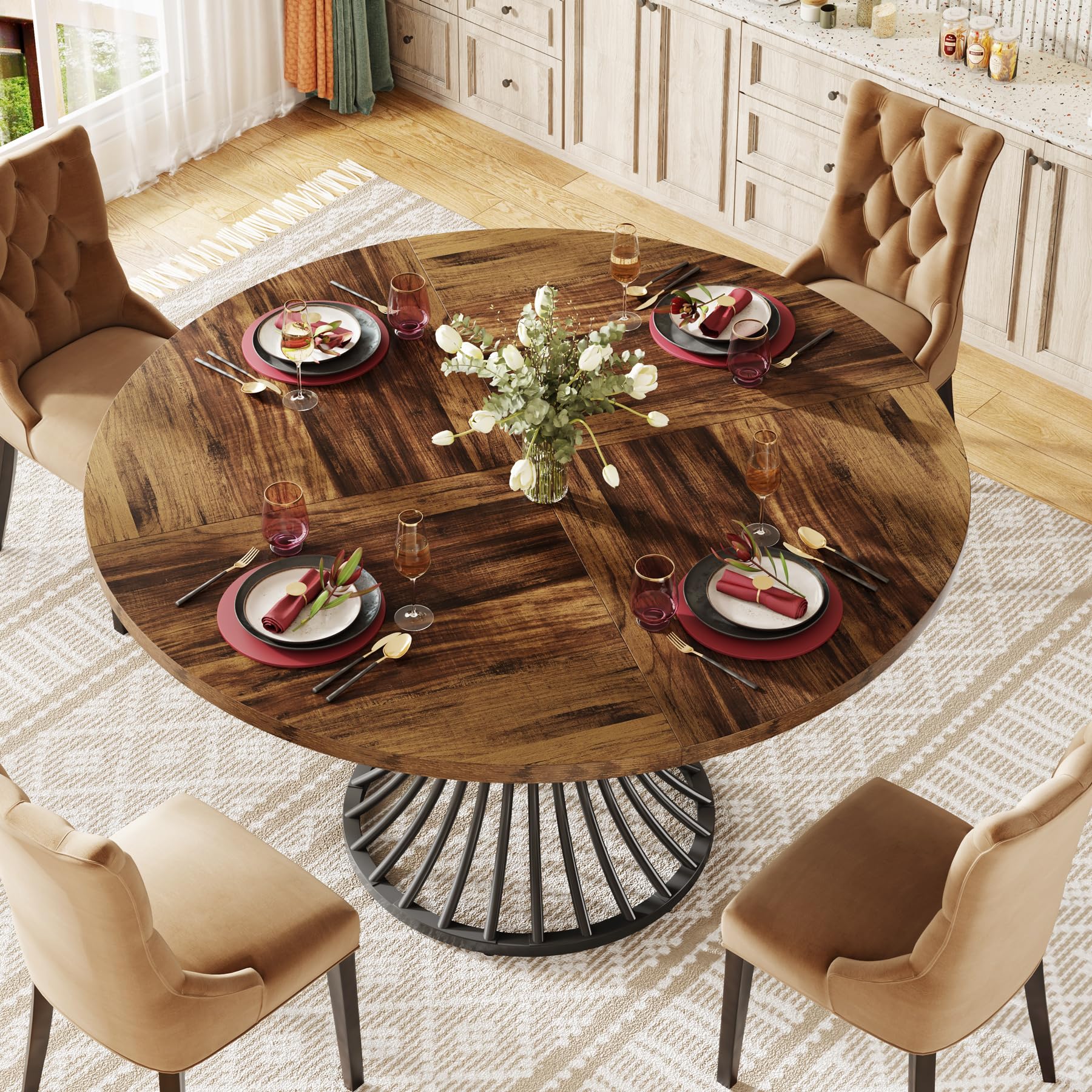 47-Inch Round Dining Table for 4-6 People