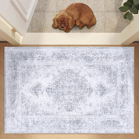 Area Rug 8x10 Living Room Rug, Machine Washable Vintage Distressed Medallion Rug Non