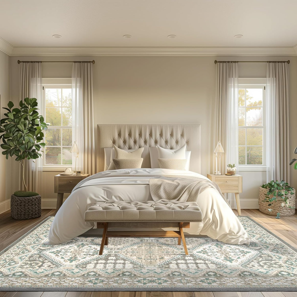 9x12 Becca Traditional Tiled Area Rug - Beige Faded Transitional Design