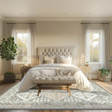 9x12 Becca Traditional Tiled Area Rug - Charcoal Faded Transitional Design