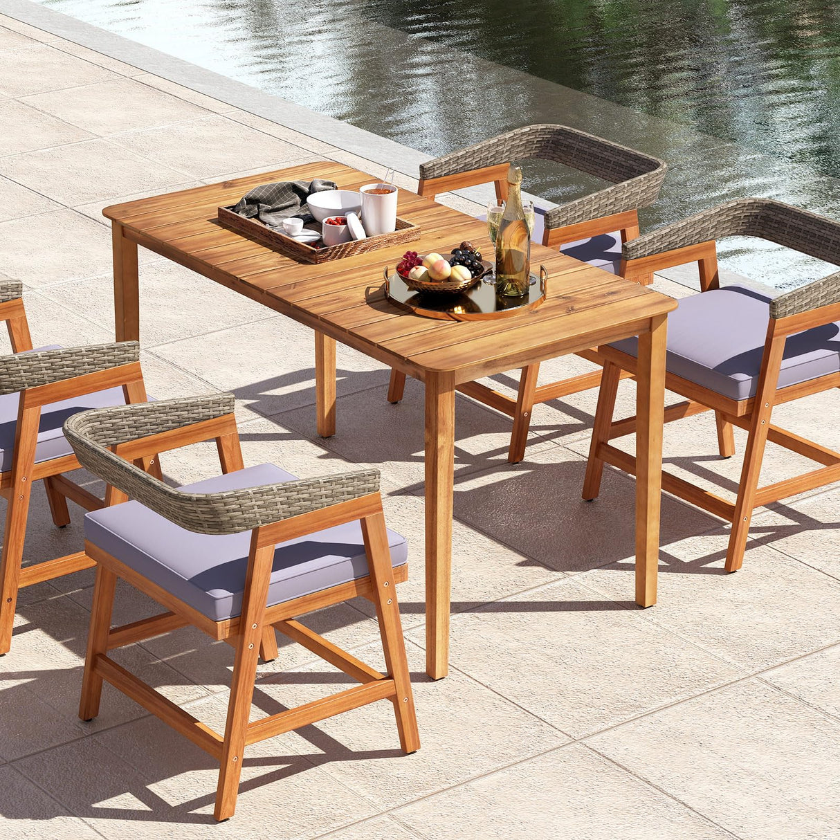 Rectangular Outdoor Dining Table, 4-6 People Large Acacia Wood Patio Table