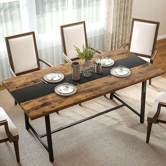 70.9" Industrial Rectangular Dining Table for 8 People