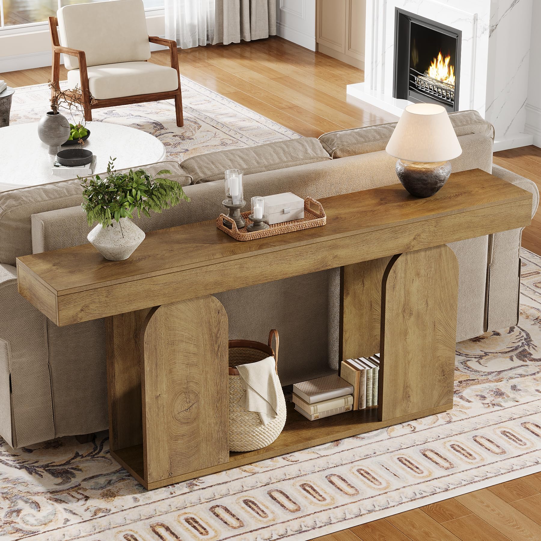 Farmhouse Wood Console Table, 70.9-Inch Entryway Accent Table with U-Shaped Base