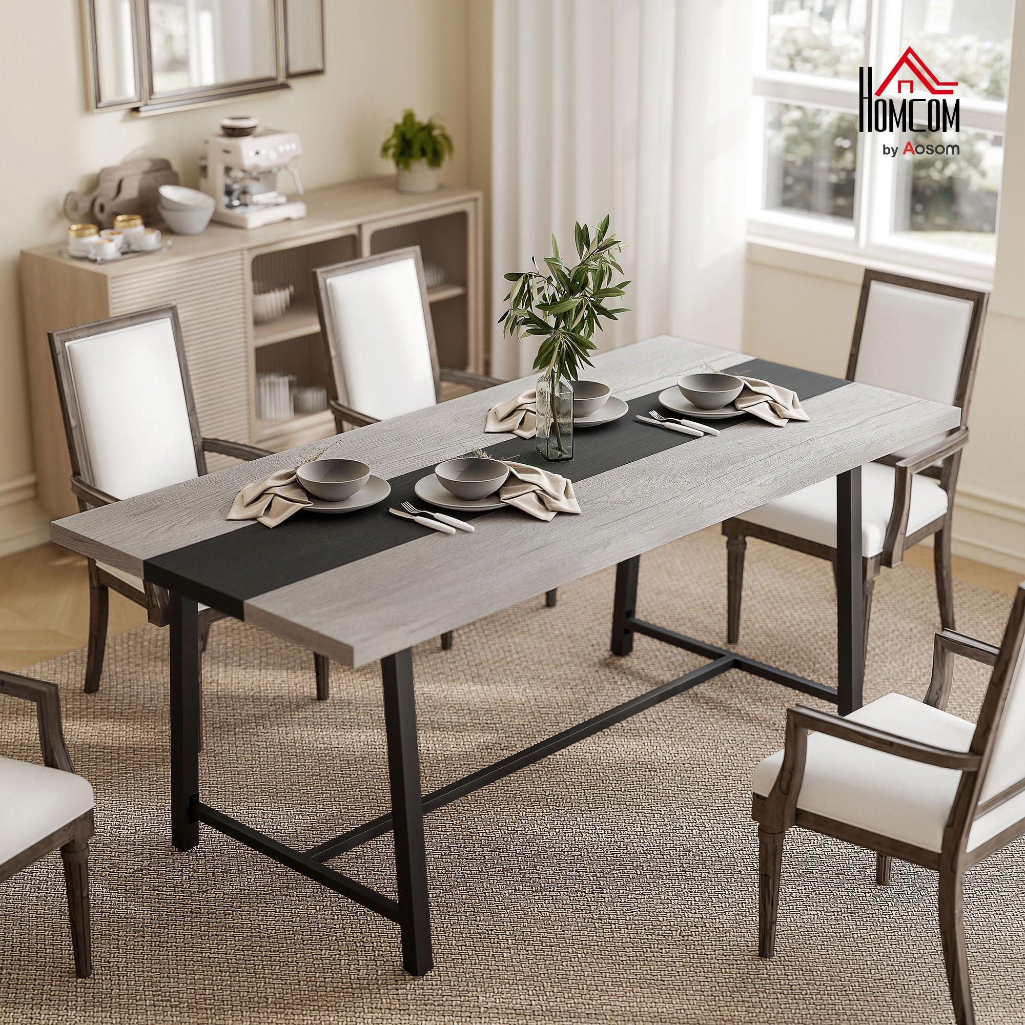 70.9" Industrial Rectangular Dining Table for 8 People