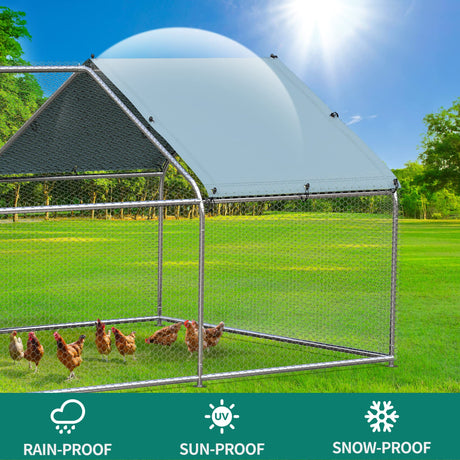 Large Metal Chicken Coop with Waterproof Cover, 19.68'L x 9.84'W x 6.49'H Walk-in