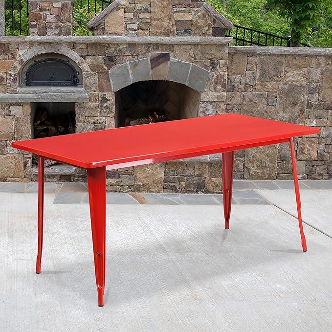 Commercial Grade 31.5" x 63" Rectangular Black Metal Indoor-Outdoor Table