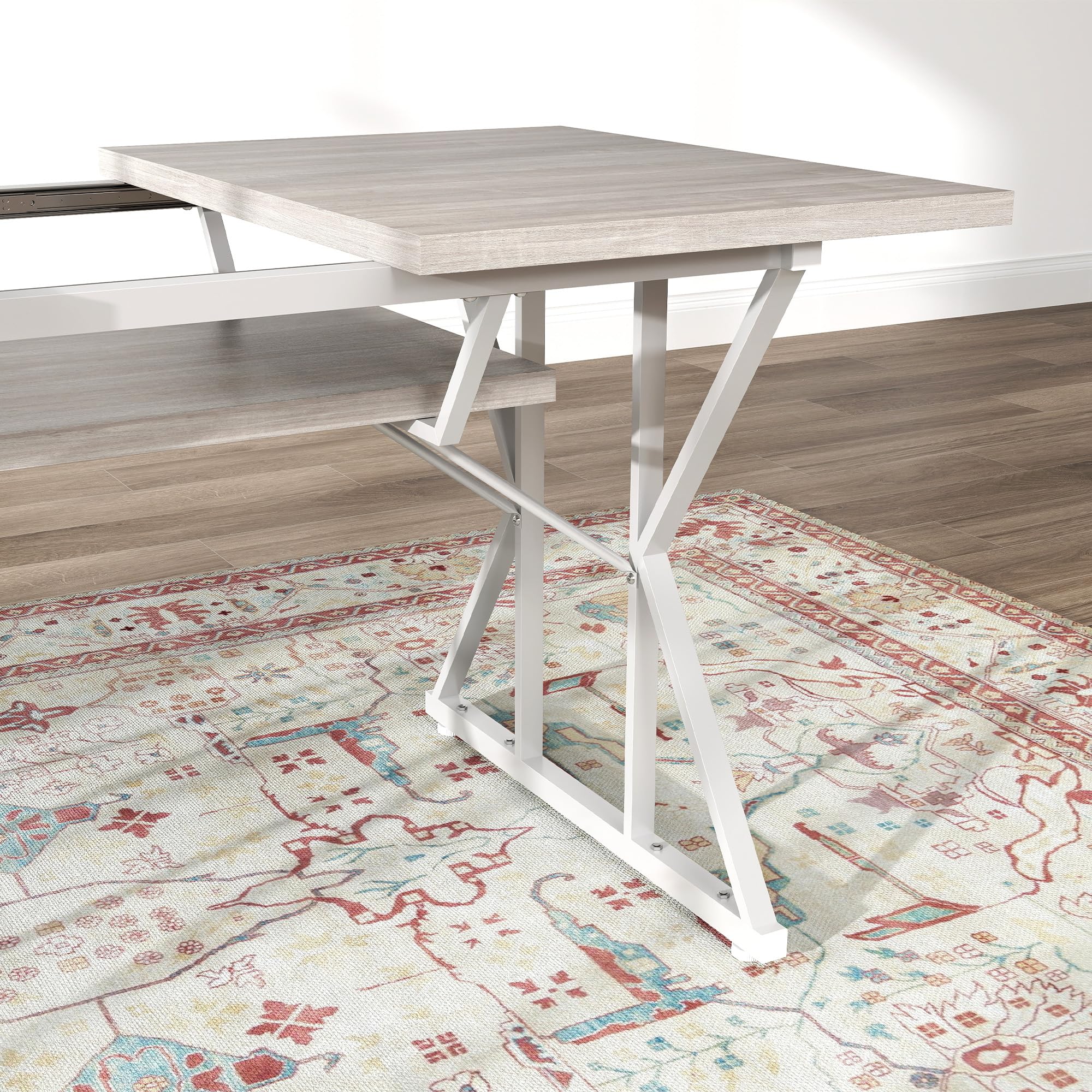 47-63 Inch Expandable Dining Table for 4-6 People - Distressed Gray