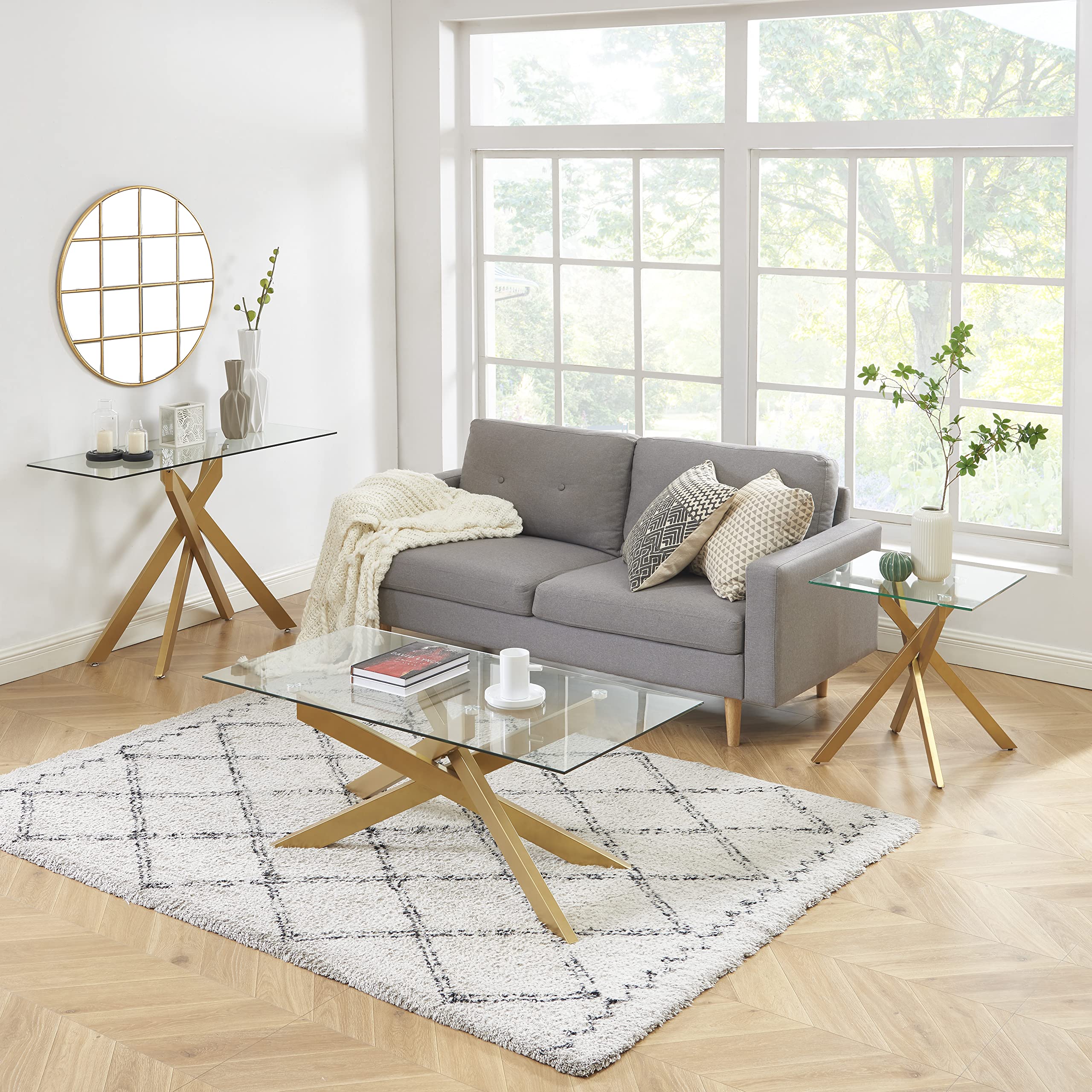 Modern Style Console Table Narrow Sofa Table with Tempered Glass Top