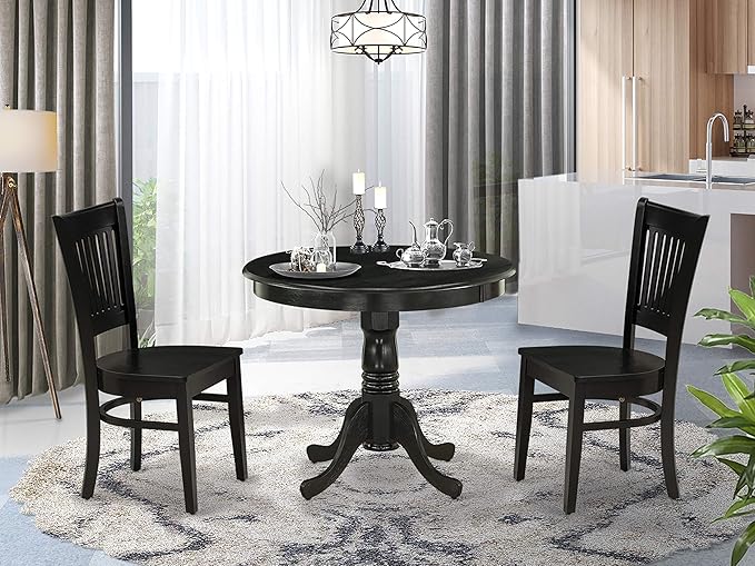 ANVA5-BLK-W 5 Piece Modern Dining Table Set Includes a Round Kitchen