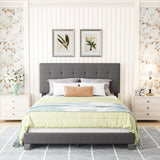 Upholstered Platform Bed with Tufted Headboard, Box Spring Needed Grey