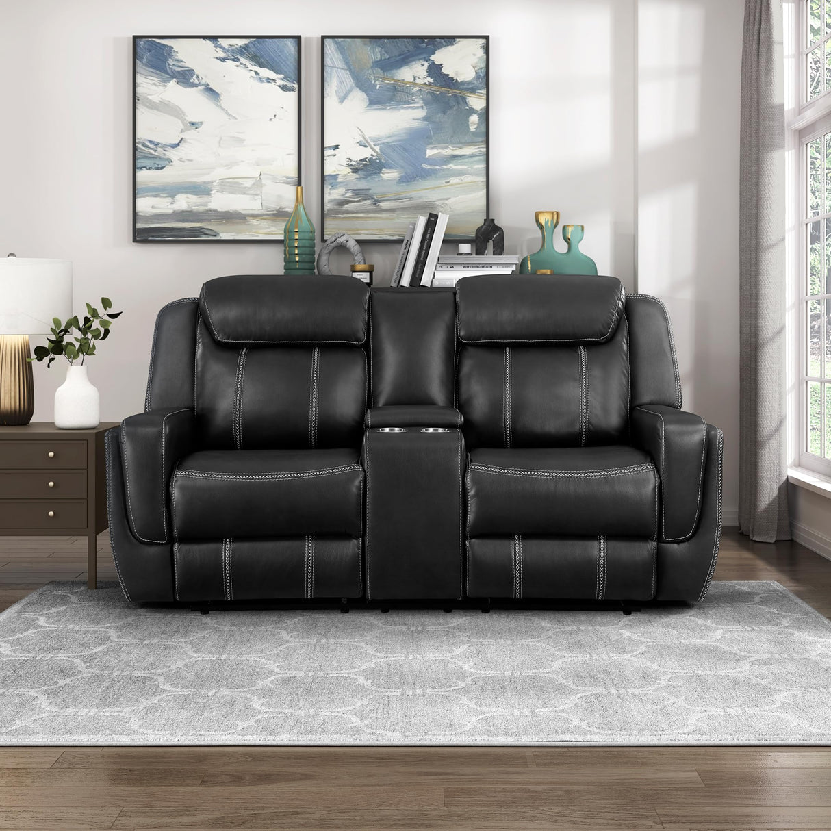 Modern Double Reclining Loveseat, Faux Leather Recliner Loveseat With Headrest