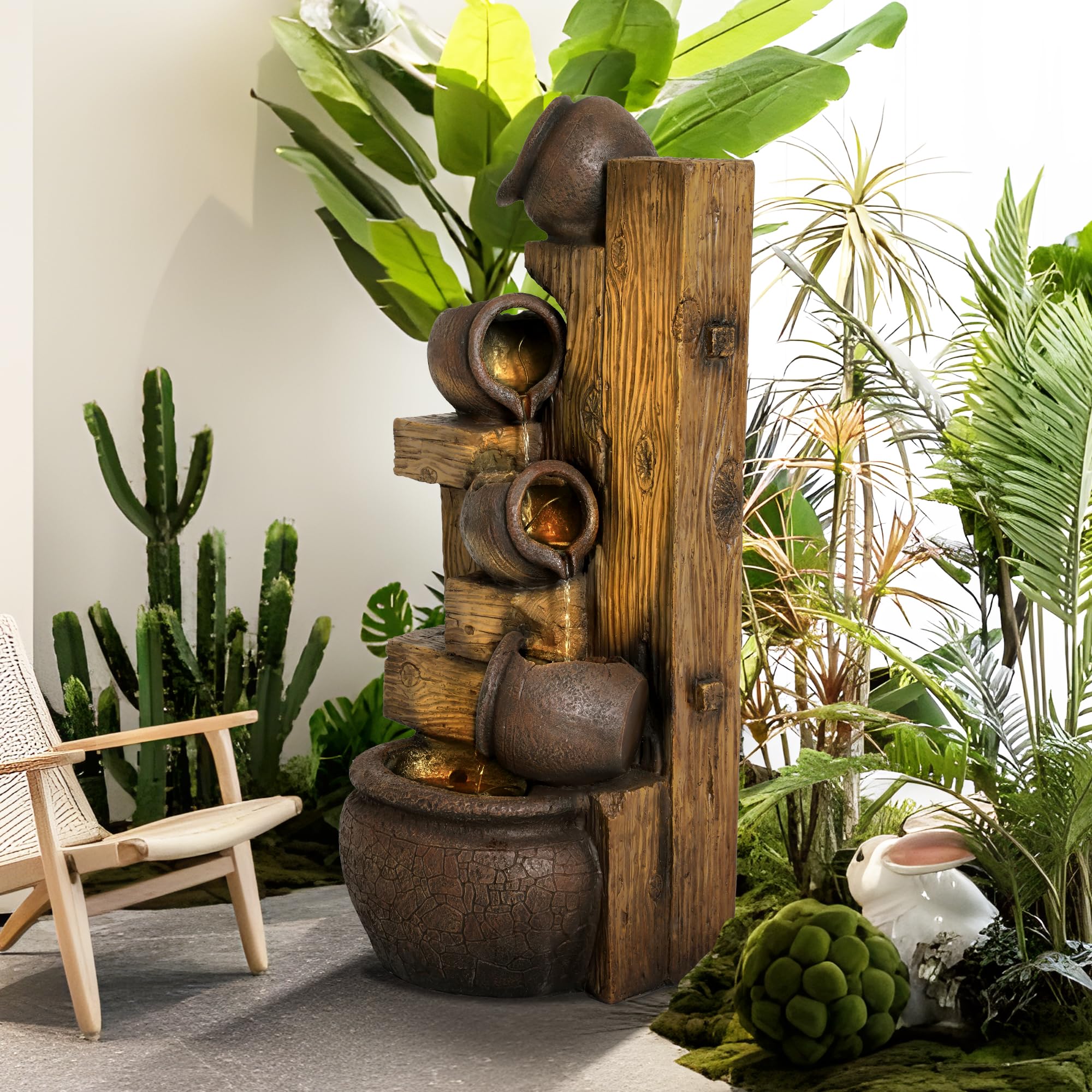 5-Tiered Garden Waterfall Fountain Outdoor - 40''H Water Fountains and Waterfalls