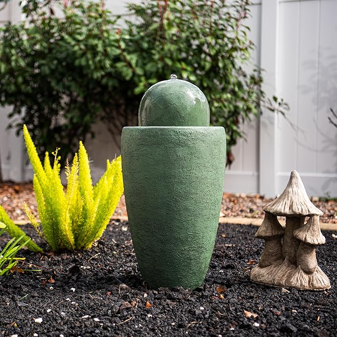 25.98" H Round Stone Indoor/Outdoor Modern Stone Textured Sphere Water Fountain