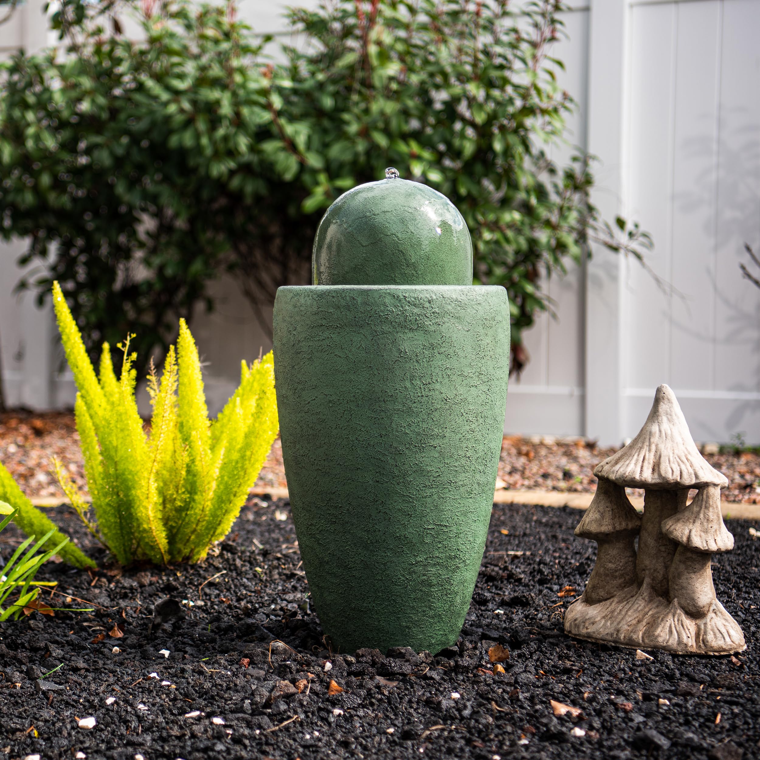 25.98" H Round Stone Indoor/Outdoor Modern Stone Textured Sphere Water Fountain