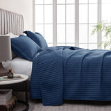 King Quilt Bedding Set, 3-Piece Lightweight Summer Channel Stitch Quilt Set