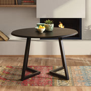 Metro Mid-Century Modern Round Dining Table with Black Metal Base