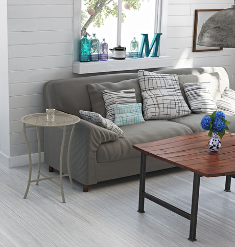 Atlantic Daisy Tray Table, Heavy - Duty Metal Construction, UV - Coated for Outdoor Use, Foldable Stand with Removable Daisy Pattern Top Tray, PN 82050198 in Stone - Bircata