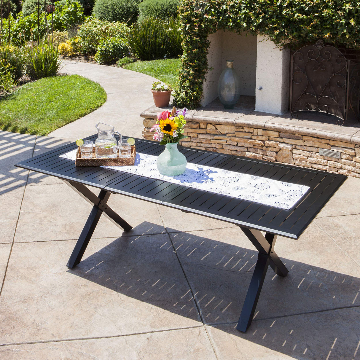 Exuma Outdoor Expandable Cast Aluminum Rectangular Dining Table, Black