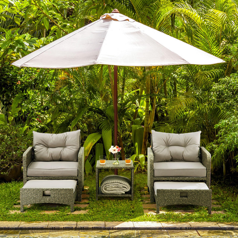 5 Pieces Outdoor Patio Wicker Chairs Set with Ottoman