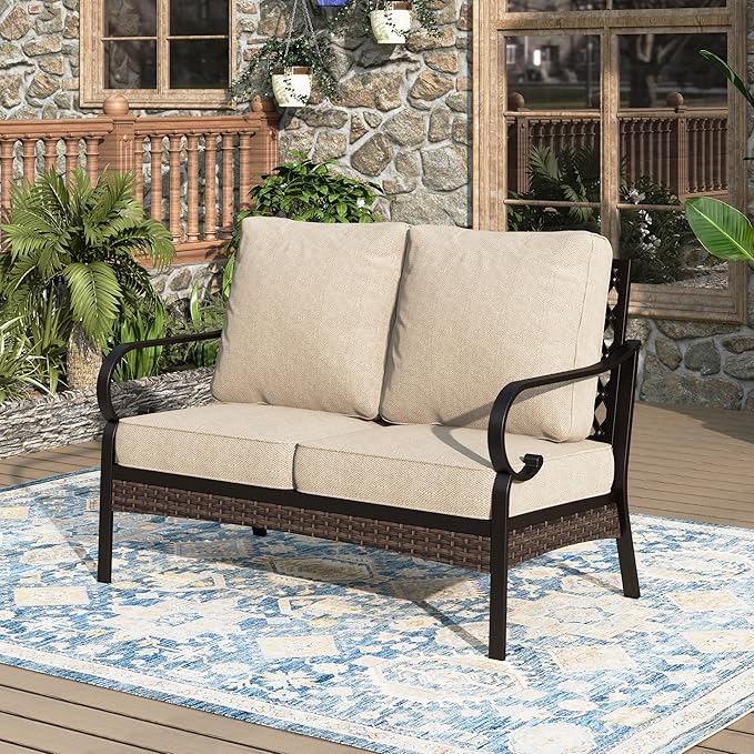 Patio Furniture Sofa, Love-Seat Patio Sofa Steel Frame Outdoor Sectional Couch