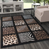 5' x 7' Modern Animal Print Olefin Area Rug with Cheetah, Leopard