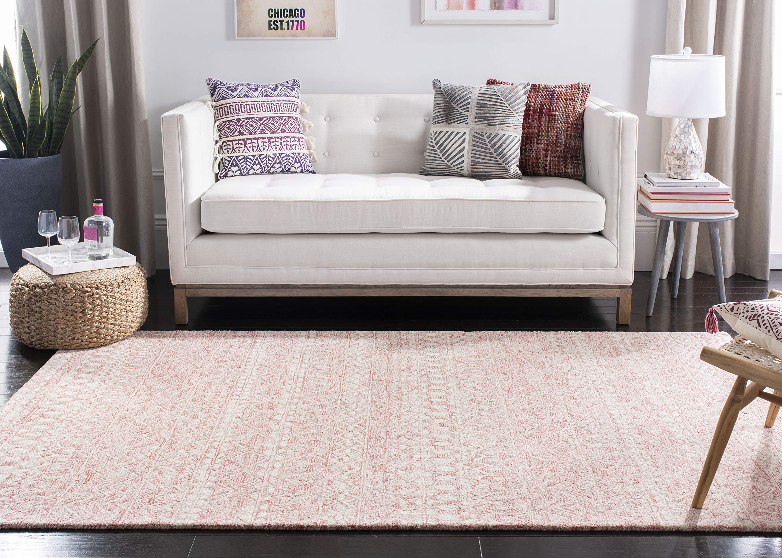 SAFAVIEH Micro-Loop Collection Area Rug - 10' x 14', Pink & Ivory, Handmade Moroccan Boho Tribal Wool, Ideal for High Traffic Areas in Living Room, Bedroom (MLP502U)
