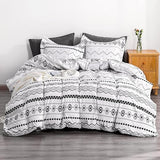 3 Pieces 100% Brushed Microfiber Striped Duvet Cover Set, Super Soft Black and