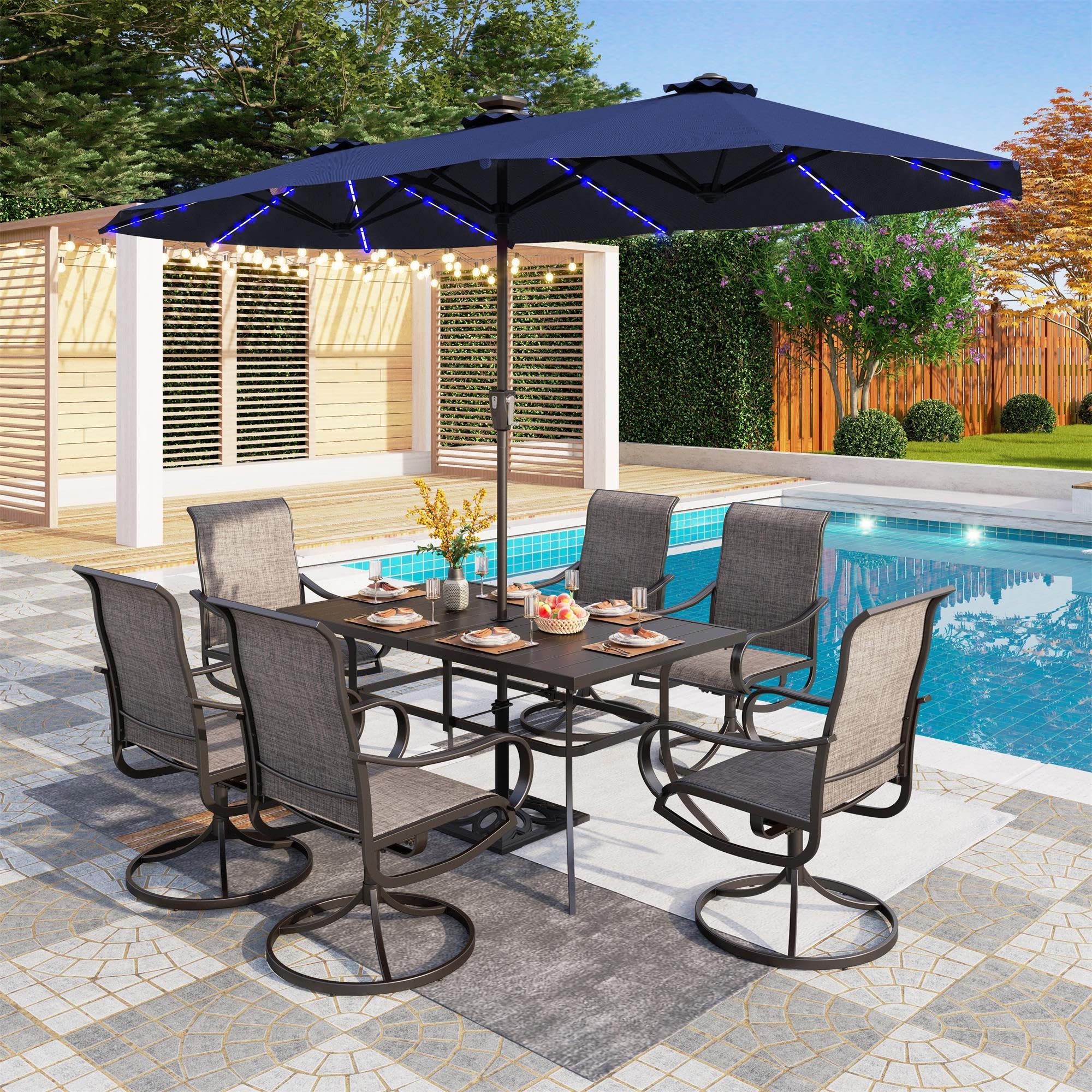 13ft Large Patio Umbrella with Solar Lights, Double-Sided Outdoor Market Rectangle Umbrella