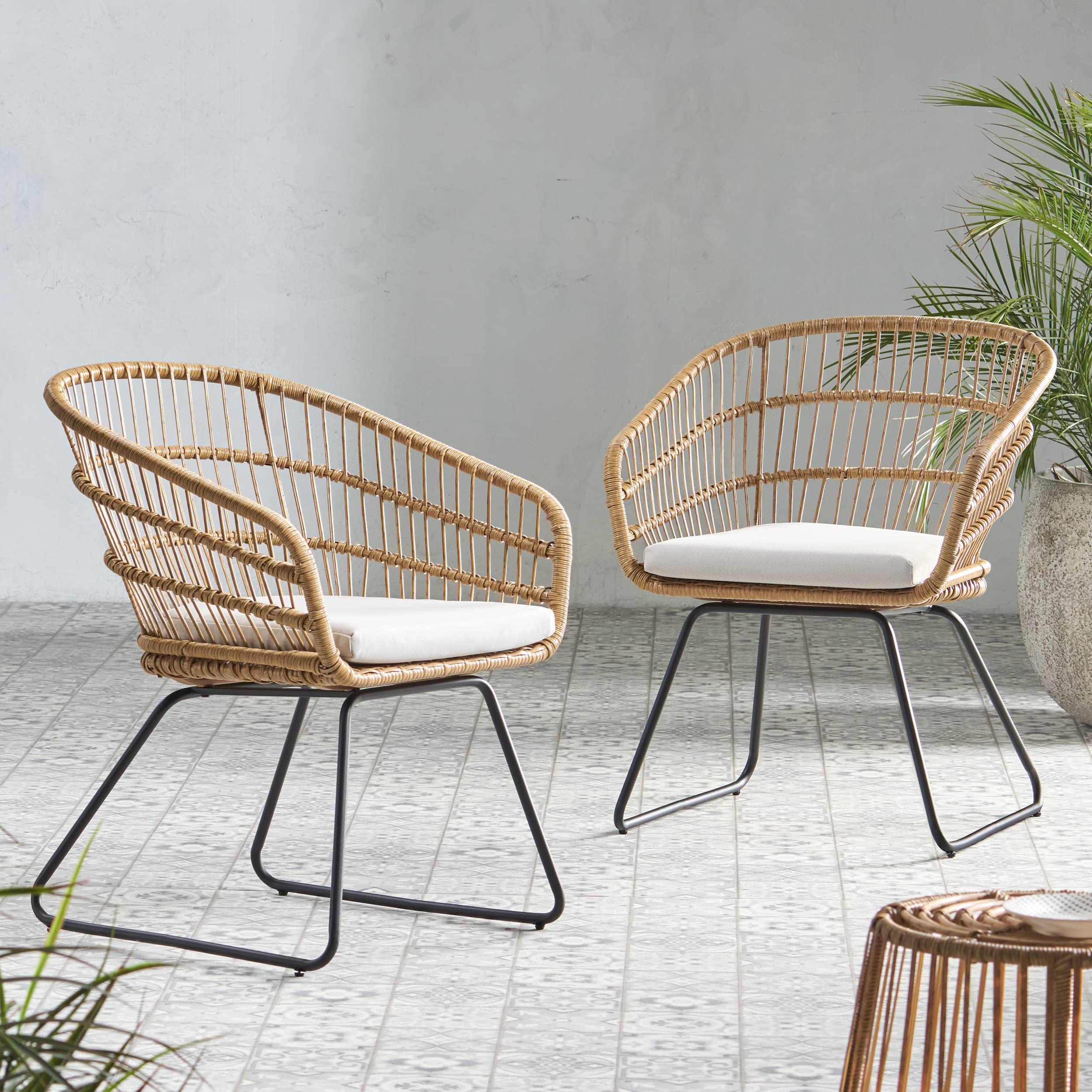2-Piece Rattan Dining Chairs with Water-Resistant Cushions