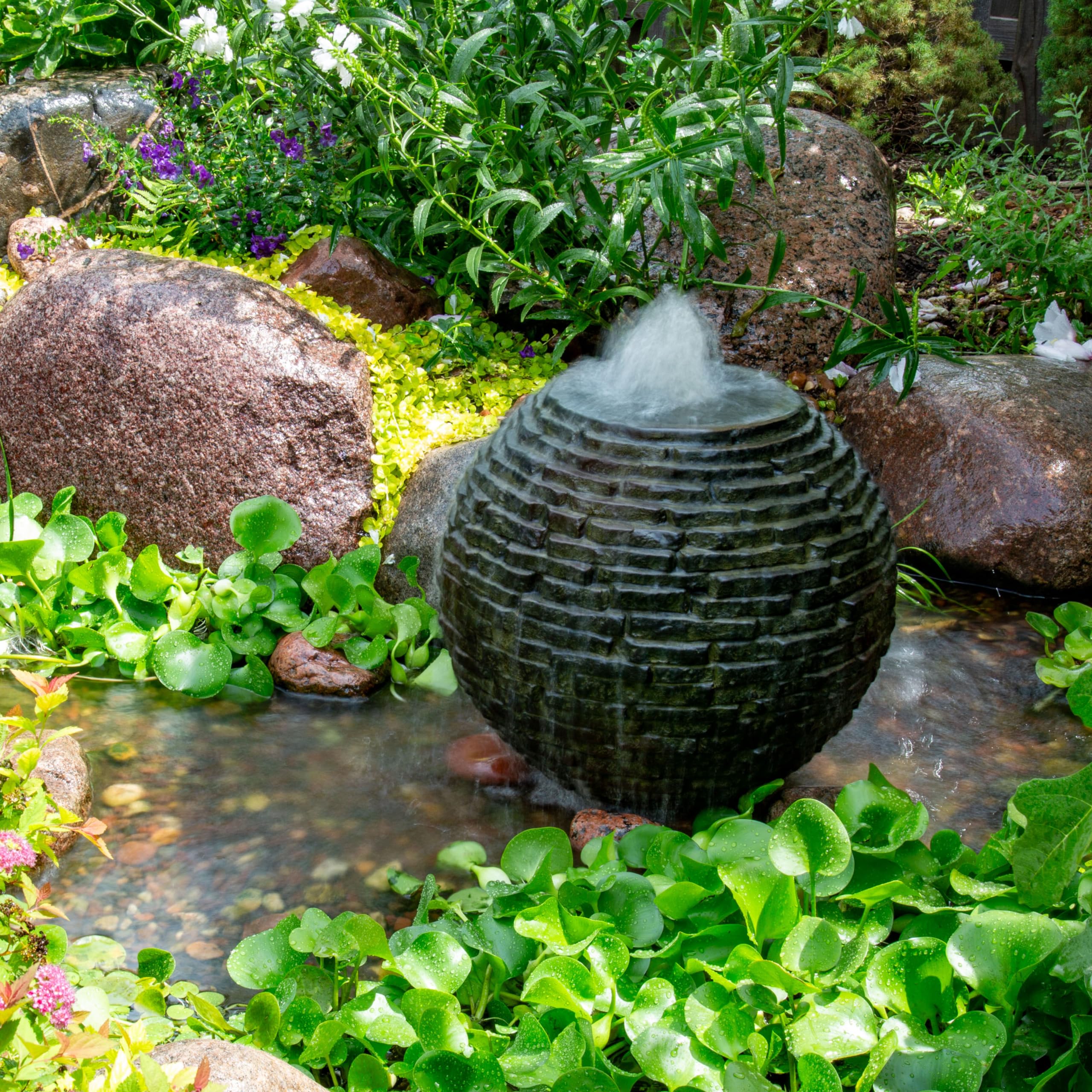18 inch Dia (46 cm) Stacked Sphere Outdoor Fountain, Slate Gray