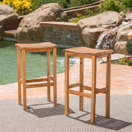 Caribbean Outdoor 30" Acacia Wood Barstools, 2-Pcs Set, Natural Stained