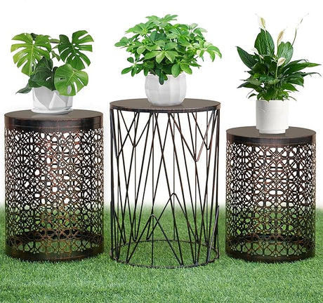 3 Metal Side End Tables Nightstand, Nesting Round Coffee Table for Indoor Outdoor