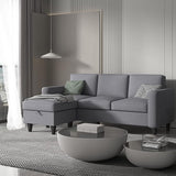 L-Shaped Sectional, Modern Linen Fabric 3-Seat Sofa Couch Furniture Set