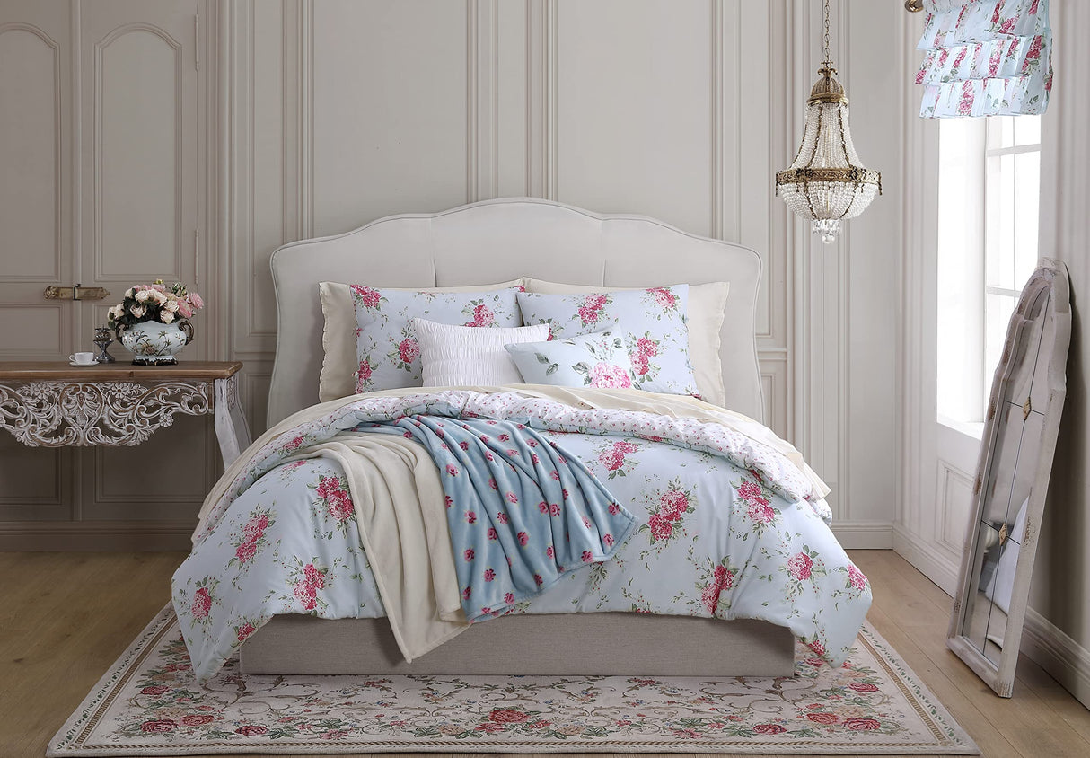 Queen Comforter Set, Reversible Cotton Bedding with Matching Shams, Elegant Floral