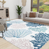 Coastal Coral Area Rug 5x7 - Non-Slip Machine Washable Nautical Beach Carpet