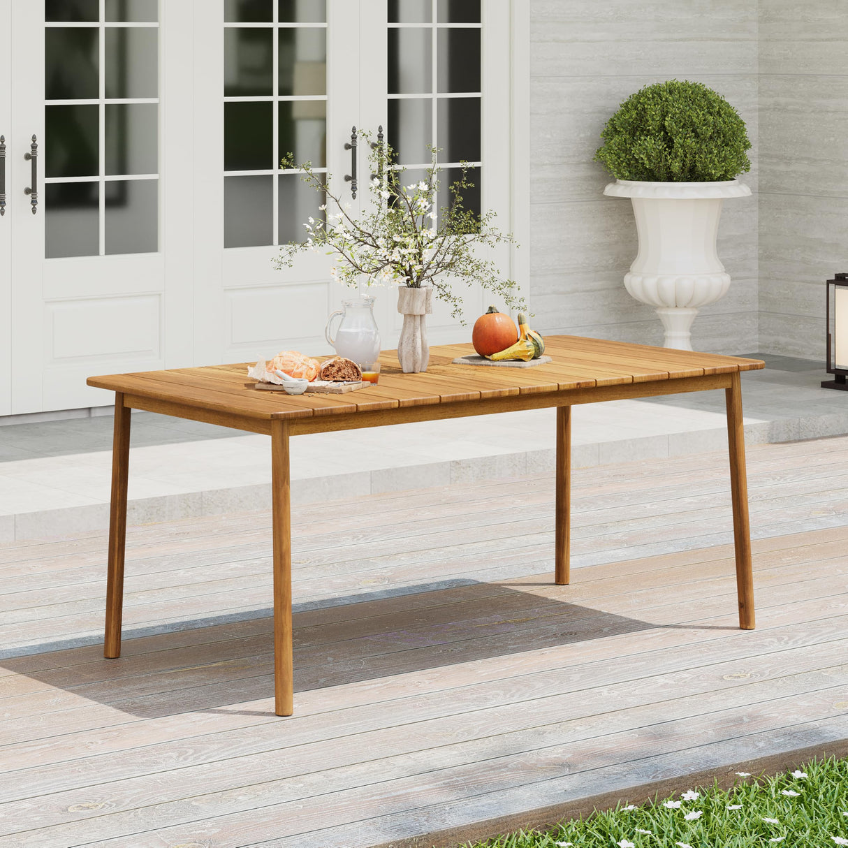 Kegy 67" Patio Acacia Wood Dining Table with Slatted Tabletop