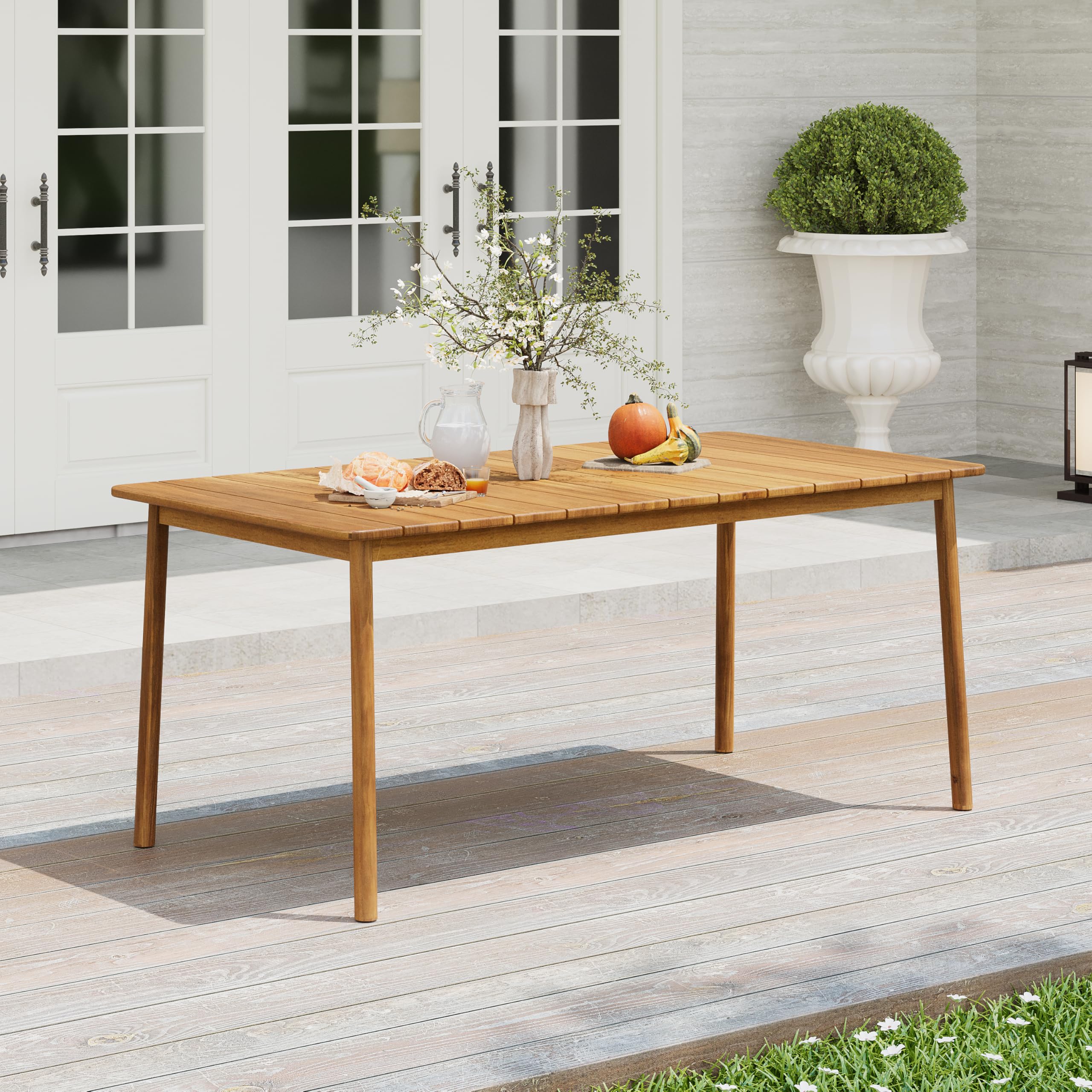 Kegy 67" Patio Acacia Wood Dining Table with Slatted Tabletop