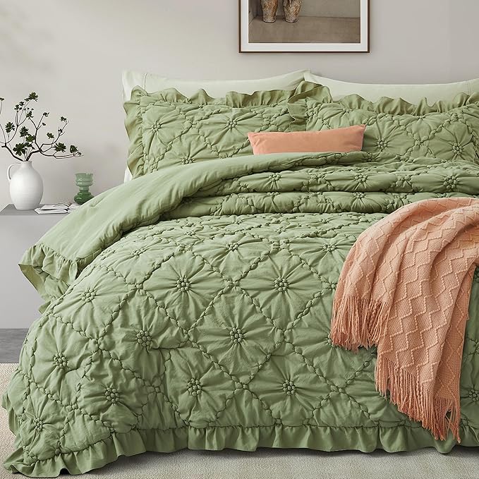 King Size Comforter Sets, White Bedding Comforter Set, 3 Pieces Pinch Pleat Bedding Sets