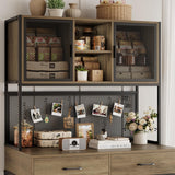 71" Tall Dog Crate Furniture with Storage Hutch - Rustic Brown