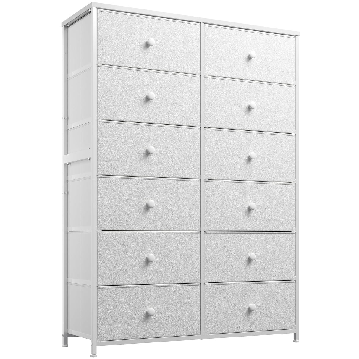 White Dresser, Dresser for Bedroom, Tall Dresser with 12 Large Drawers Fabric Dressers & Chests of Drawers for Bedroom, Entryway, Wooden top & Metal Frame