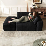 85'' Living Room Sectional Couch with Double Layer Black Plush Corduroy Fabric