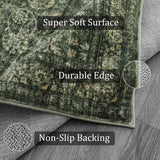 Morebes Vintage Throw Rugs, Boho 3x5 Washable Rug Non Slip,Soft Area Rug for Bedroom,Distressed Non-Shedding Floral Rug for Entryway Kitchen Foyer Bedside Playroom,Dark Green