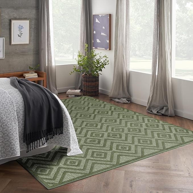 Versatile Indoor/Outdoor Natural Beige 8' x 10' Area Rug, Easy Cleaning