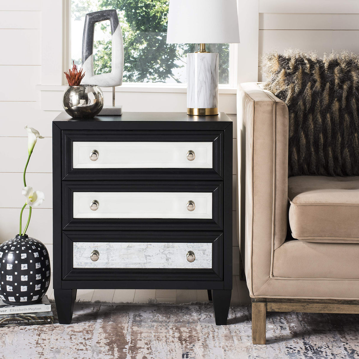 Home Marlon Black Mirrored 3-drawer Chest