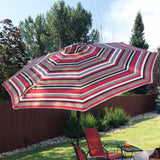9 ft Striped Patio Umbrella - Polyester Table Market Umbrella with Push-Button Tilt and Crank