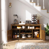 Highboy Coffee Bar Cabinet, Farmhouse Buffet Cabinet with Barn Door Kitchen Storage