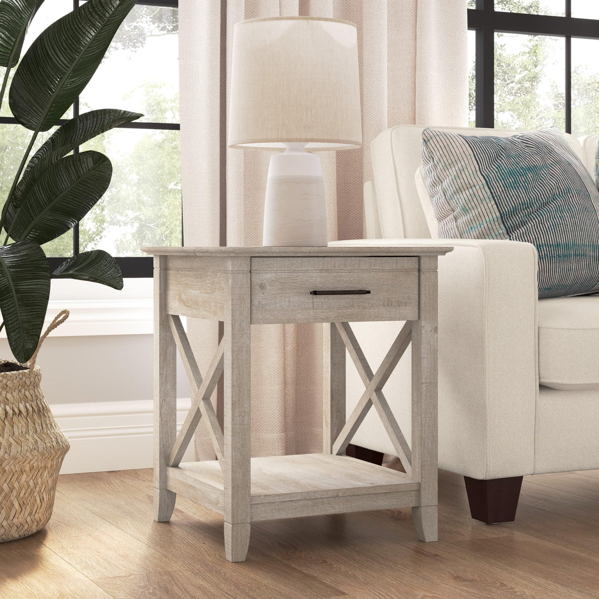 Key West Small End Table with Storage Modern Farmhouse Accent Shelf