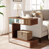 Mirrored End Table, Narrow Side Table with Storage Shelf for Living Room, Wood Bedside